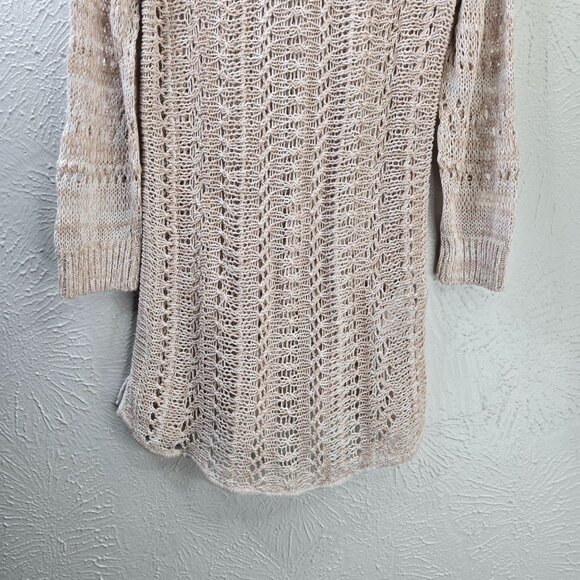 Tommy Bahama Tunic Top Open Knit Crochet M Tan Linen Minimalist Cover Up V Neck - Picture 10 of 12